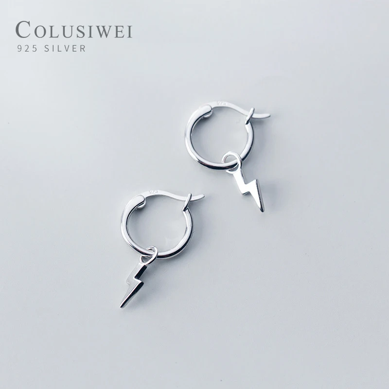 

COLUSIWEI Аутентичные 925 стерлингового серебра Lightning серьги-кольца для женщин, с простым круглым серьги стильный унисекс модное ювелирное издел...
