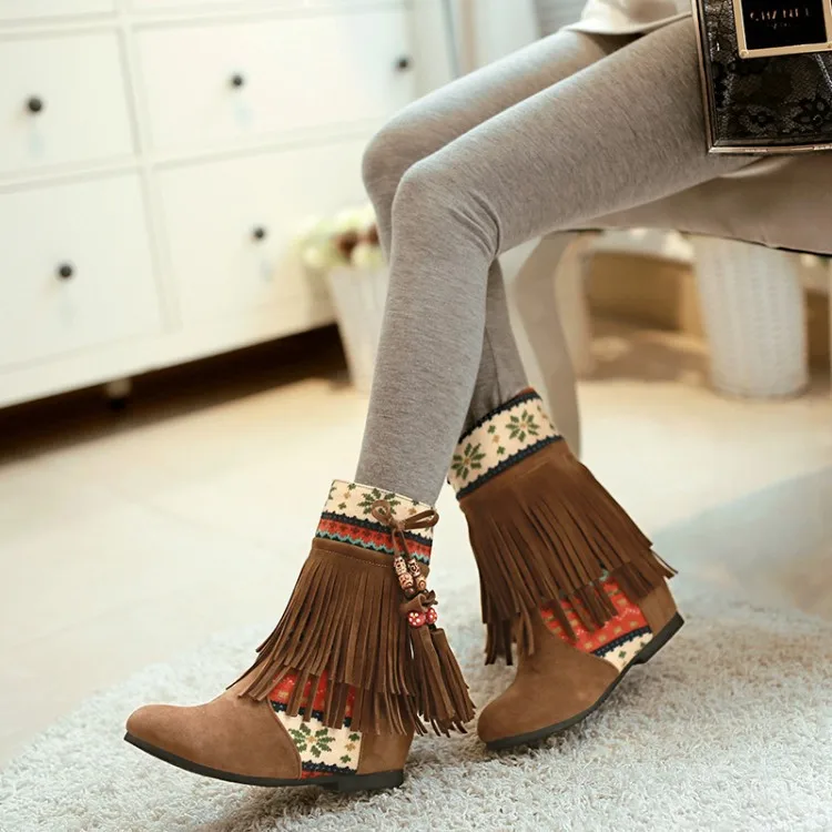

Winter New Plus Size Short Boots Inner Heightening Tube Women's Boots Color Matching Beaded Boots Booties Woman