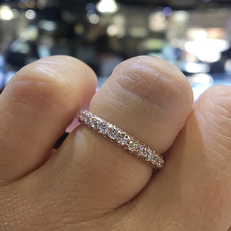 Сияющее вечное циркониевое Проложить Кольцо стек кольцо обручальное 925 пробы