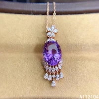 kjjeaxcmy fine jewelry 925 pure silver inlaid natural amethyst women noble classic plant chinese style pendant necklace support