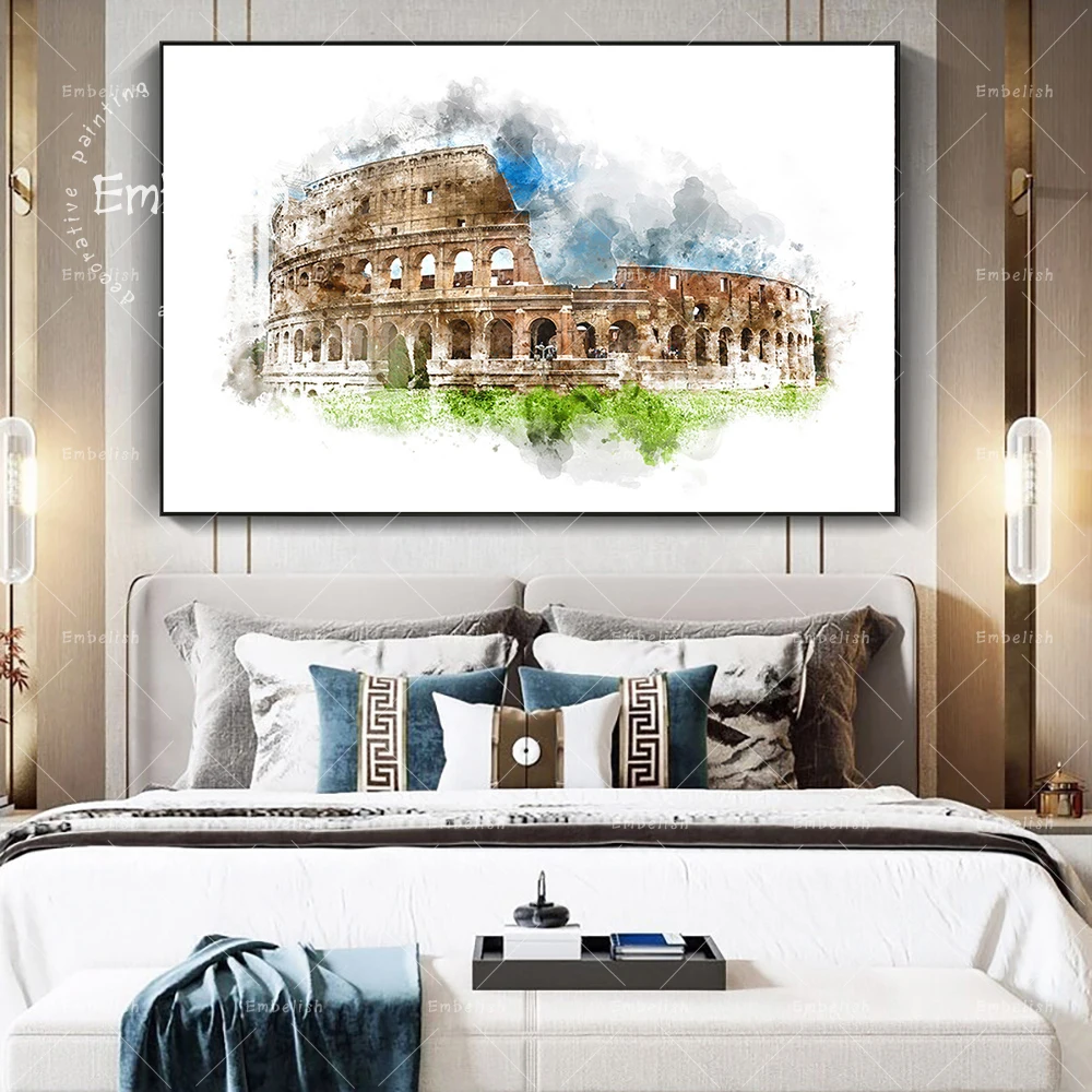 

Embelish Free Shipping Watercolor Rome Buliding HD Wall Posters For Living Room HD Canvas Oil Painting Modern Home Decor Picture