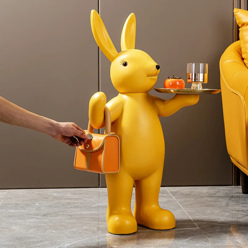 

Home Fashion Decor Rabbit Figurine Large Floor Ornament Living Room Accessories Art Resin Animal Statue Sculpture Tray Money Box