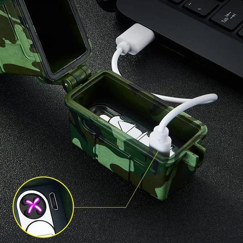 Водонепроницаемый портсигар, зажигалка и зарядка через USB двойная дуговая Зажигалка для спорта на открытом воздухе электронная ветрозащитная Зажигалка без пламени