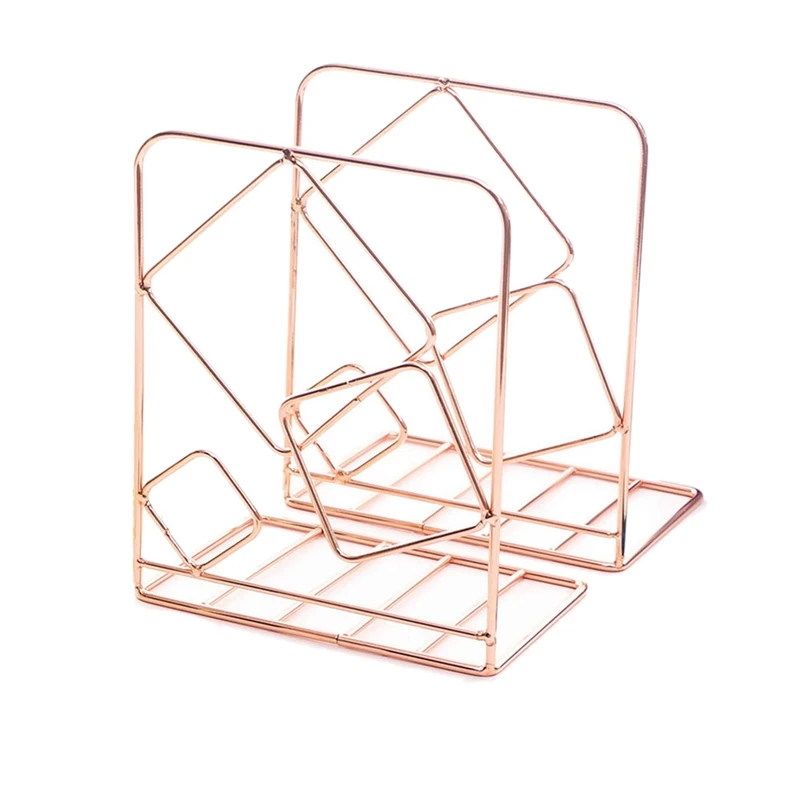 4Pcs Decorative Iron Wire Metal Bookends Art Book Stand for Shelf Geometric Design End |
