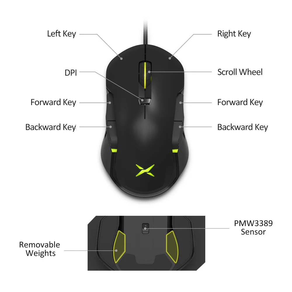 delux m627s pmw3389 sensor wired gaming mouse 8 buttons 16000 dpi rgb backlight optical left and right hand mice diy side wings free global shipping