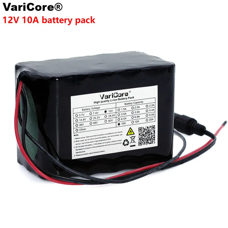 

VariCore Large capacity 12 V 10Ah 18650 lithium Rechargeable battery 12v 10000 mAh 75W LED lamp Xenon with BMS