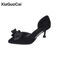 womens pumps 2021 spring autumn female high heels shoes dorsay two piece bowknot pointed toe shallow sexy ladies sandals