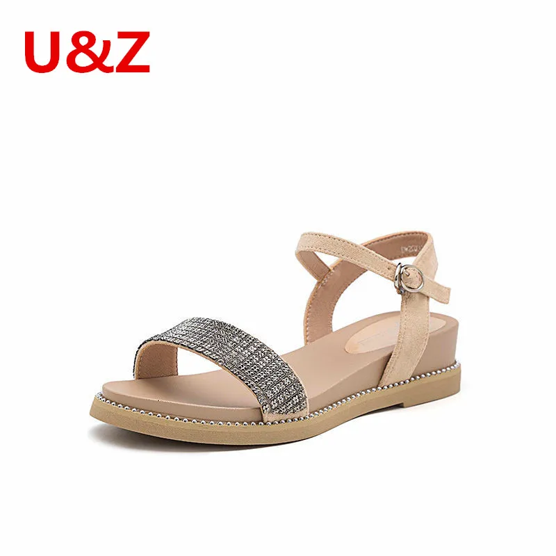 

Сандалии женские, с одним ремешком и блестящими кристаллами, пляжные сандалии абрикосового/черного цвета, с мягкой подошвой