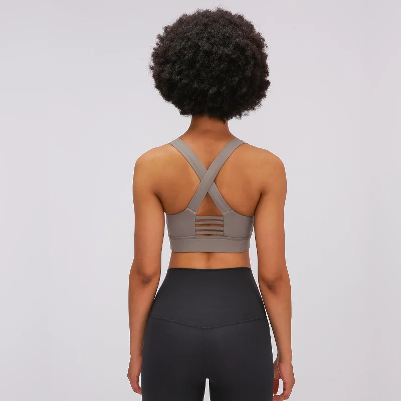 

MID SUPPORT Naked-feel Running Gym Sport Bra Top Women Buttery-soft Widen Straps Push Up Workout Athletic Yoga Bras Active Wear
