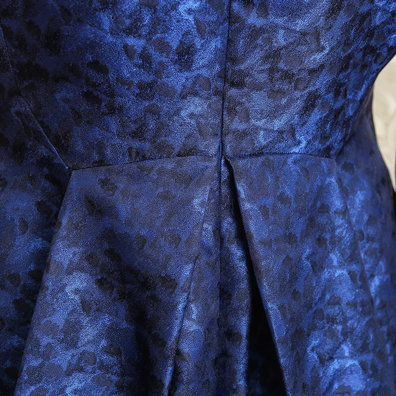 

VOA Blue Elegant Silk Jacquard dress women party woman night summer dresses Chinese Style High Waist clothes ALX07201