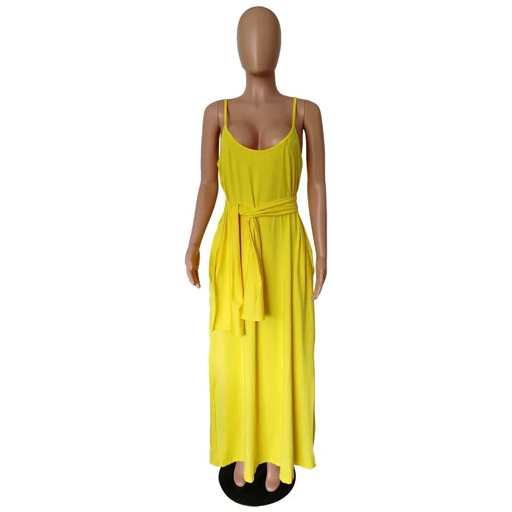 Laughido размера плюс платье макси на бретельках с поясом без спинки Vestidos свободное платье с карманом на поясе из смесового хлопка женское платье наряды