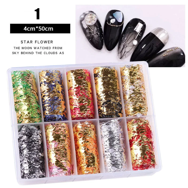 10 рулонов/коробка Звездные наклейки для ногтей переводные на Хэллоуин мерцающие