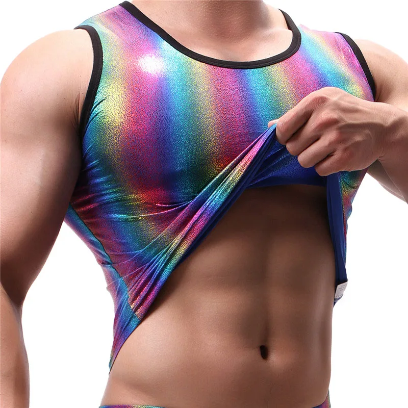 

Men Tank Tops Clothing Bodybuilding Gyms Tank Top Men Fitness Sleeveless Shirt Striped Shinning Men Undershirt Fashion Vest