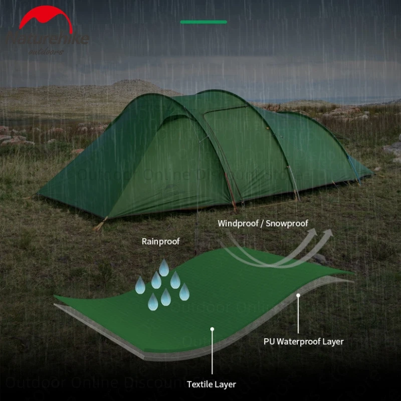 Палатка Naturehike Opalus туристическая Ультралегкая туннельная палатка для 3-4 человек