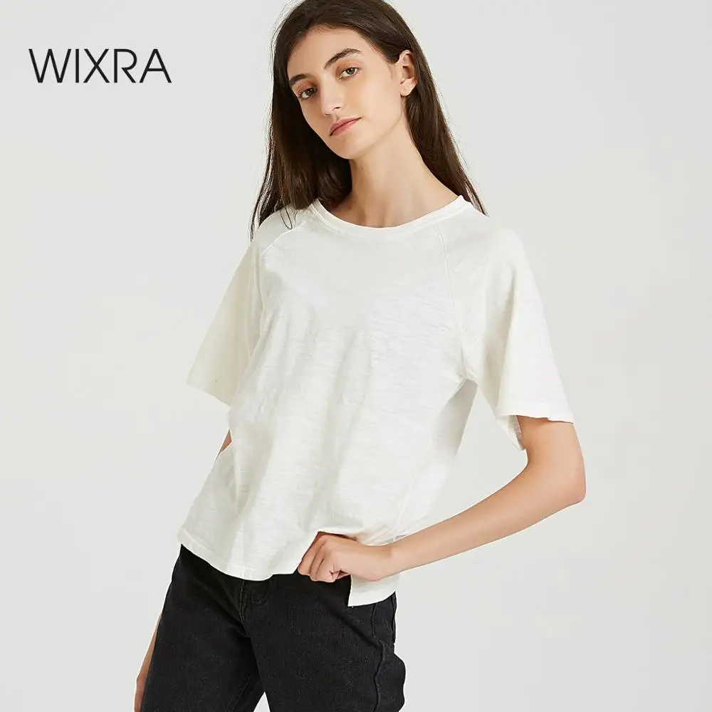 Женские хлопковые эластичные базовые футболки Wixra повседневные универсальные
