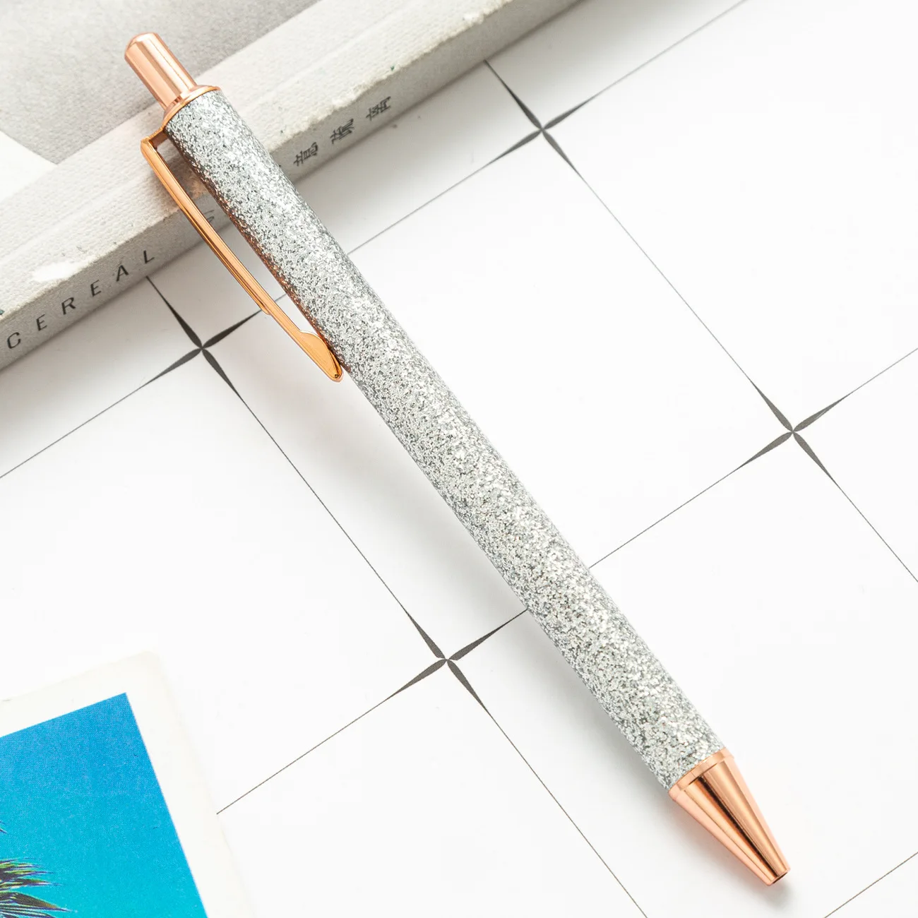 

Glitter Cute Ballpoint Pens Sparkly Rose Gold Click Ball Pens Metal Retractable Pen Stationery School Office Supply