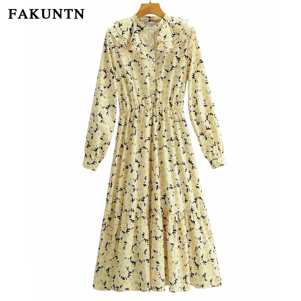 

Women's Dress Woman Za 2021 Spring Summer New Fashion Elegant Casual Vintage Dress Printing Female Long-Sleeve Dresses Vestidos