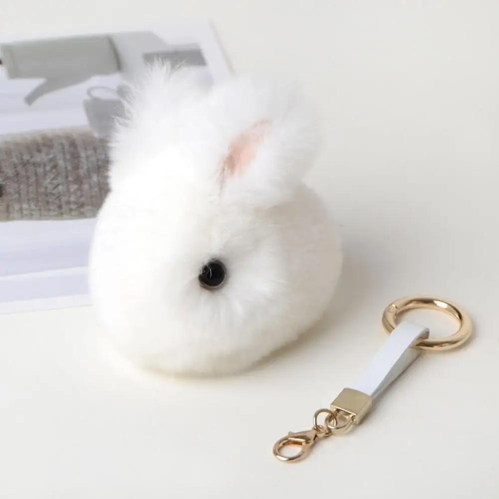 

9.5cm Cute Pluff Bunny Keychain Rex Genuine Rabbit Fur Key Chains For Women Bag Toys Doll Fluffy Pom Lovely Pompom Keyring FD