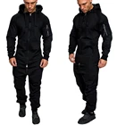 Камуфляжный комбинезон с капюшоном, мужской Осенний комбинезон на молнии с длинным рукавом, мужской уличная толстовка, штаны, цельная одежда размера плюс