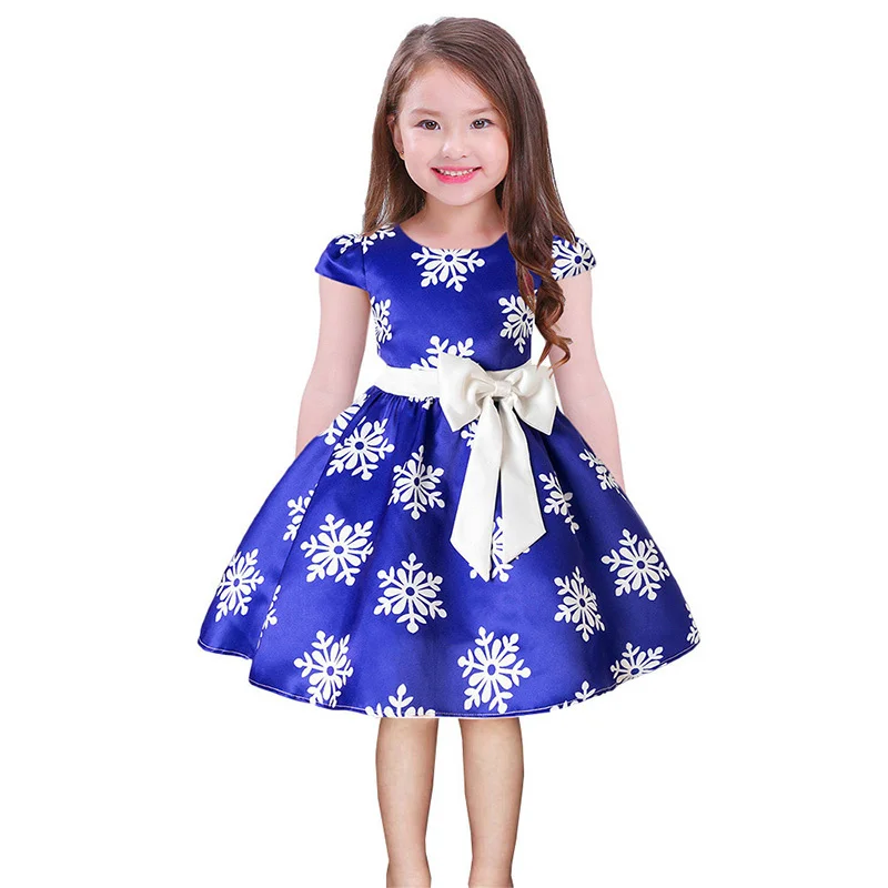 

MALAYU BABY 2022 New Summer Girls Fashion Dress Snowflake Print Bow Sleeveless Princess Party Costume 3-12 Years Child Clothing
