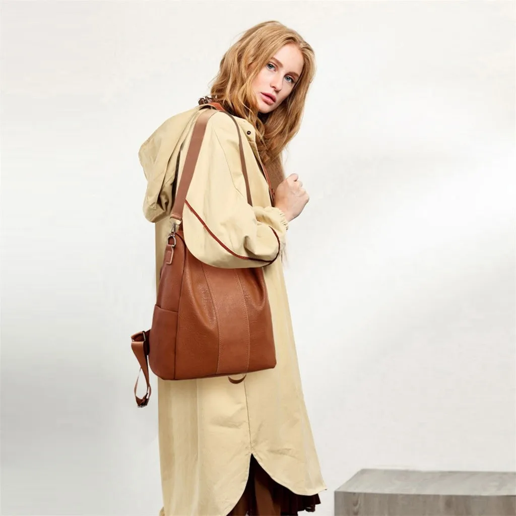 Женский кожаный элегантный рюкзак винтажный школьный черного/коричневого цвета