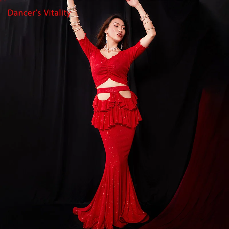 Новое поступление Женская юбка для танца живота из 2 предметов топ с коротким