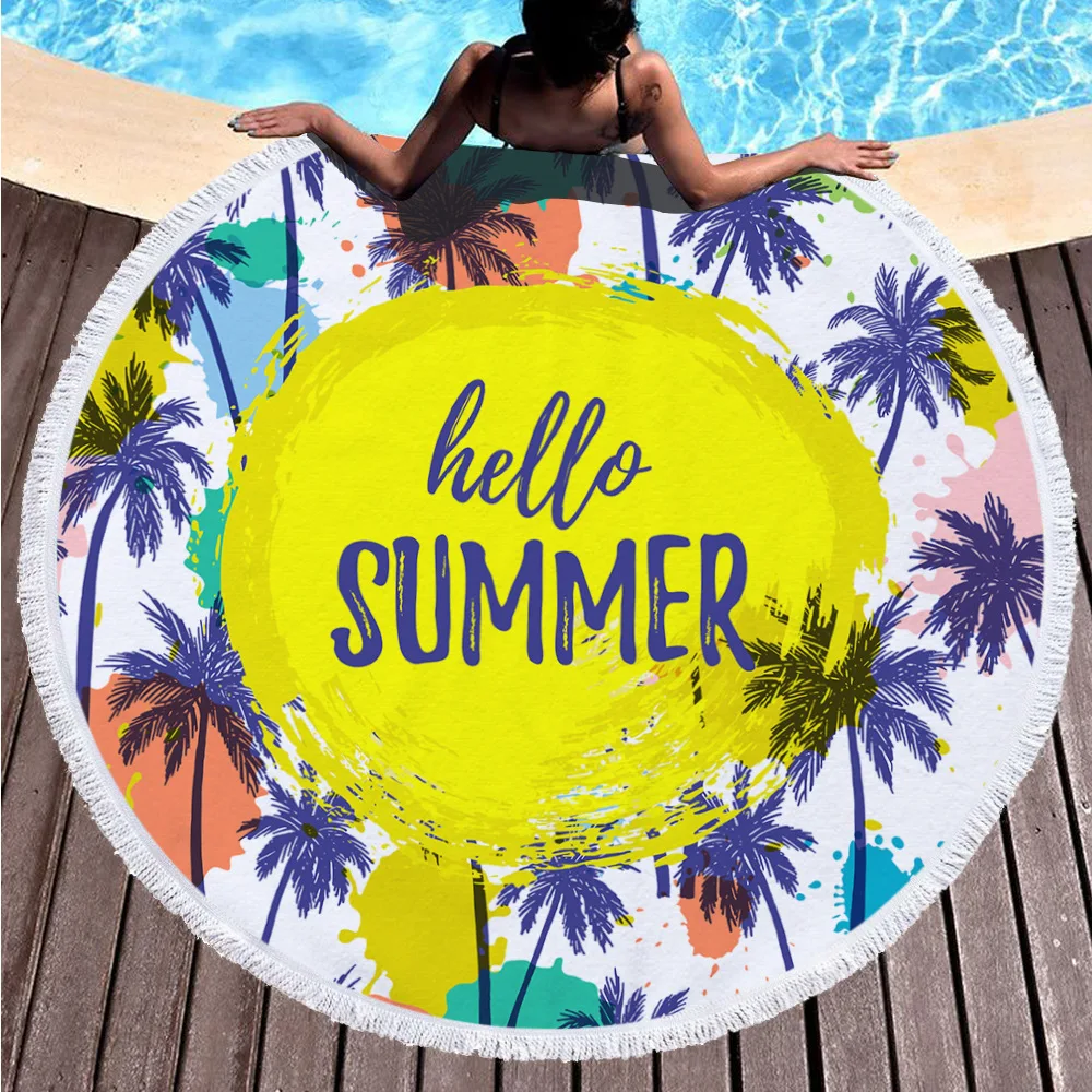 

Cool Cartoons Printing Beach Towels Tropical Style Superfine Fiber Tassel Large Round Shower Towel Outdoor Beach Mat Family Mat