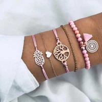 5pcs set pineapple love tassel beads bracelet on hand goth pendant accessories tree of life five piece bracelet for women