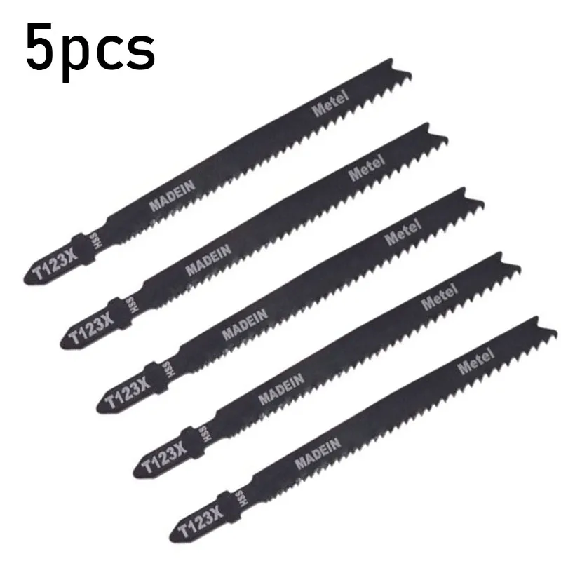 

5 Pcs T123X 100mm HCS T-Shank Jigsaw Blades Set For Metal Pipes Cutting Useful