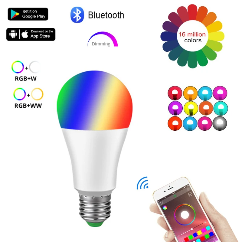 

15W Smart Bulb RGBW Bluetooth LED Bulb Mesh Net Group Led Light Color Change Dimmable Lamp APP Control E27 B22 Smart Light Bulbs