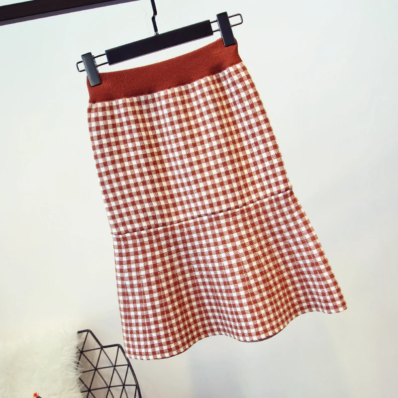 2019 осенние женские вязаный кардиган в клетку комплект со свитером короткий