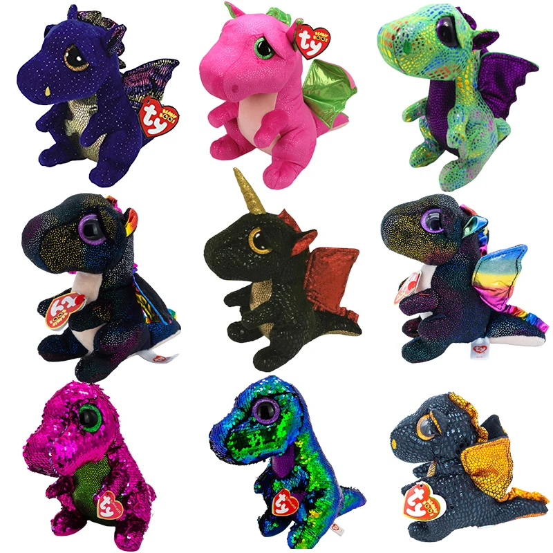 

New 6" 15cm Ty Big Glitter Eyes Stuffed Peas Plush Animal Colored dragon Blue dinosaur Collection Doll Children's Birthday Gift