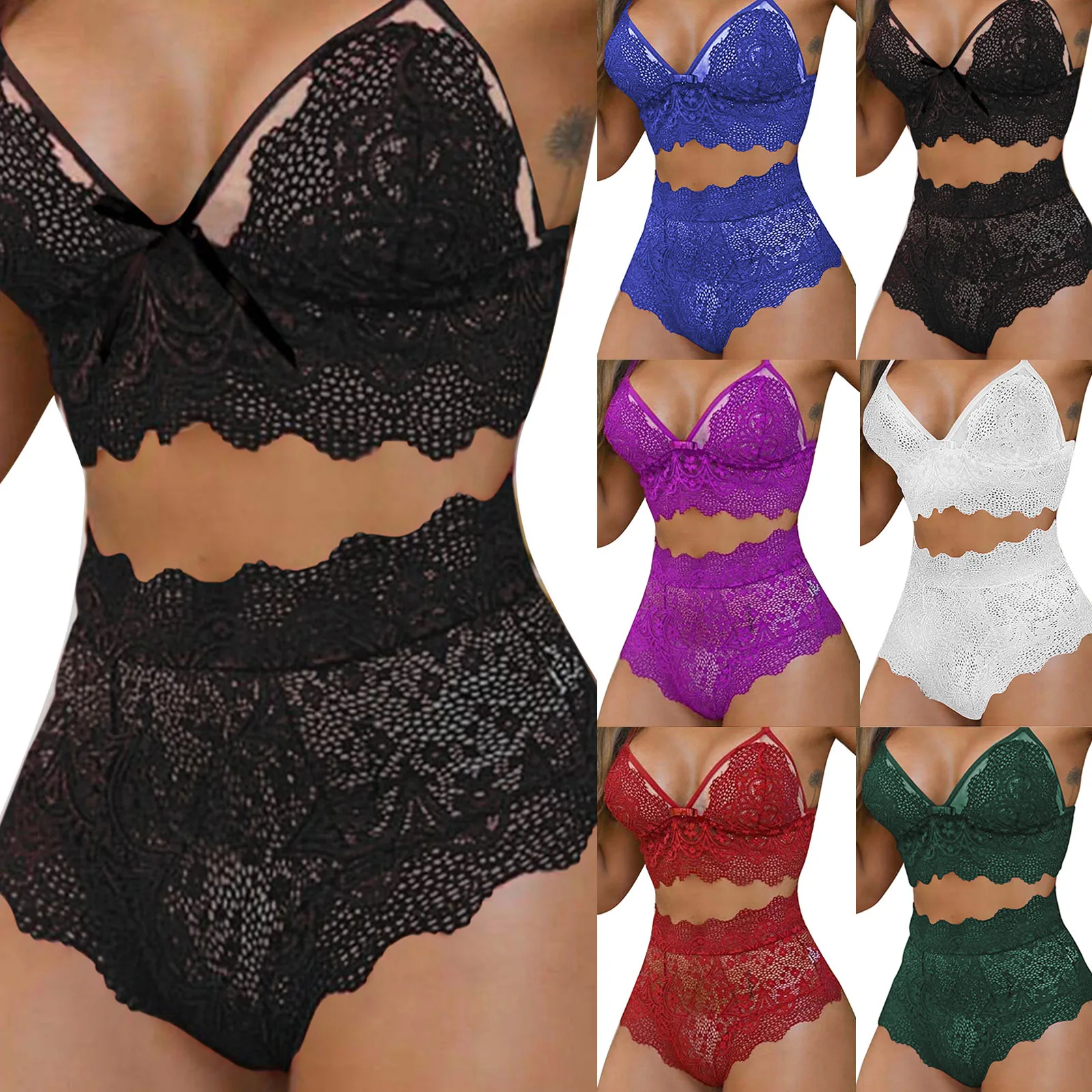 

Ladies Sexy Temptation Transparent Underwear Lace Mesh Babydoll Underwear Lingeries Set Lace Ruffled Bra Panties Underwear Suit