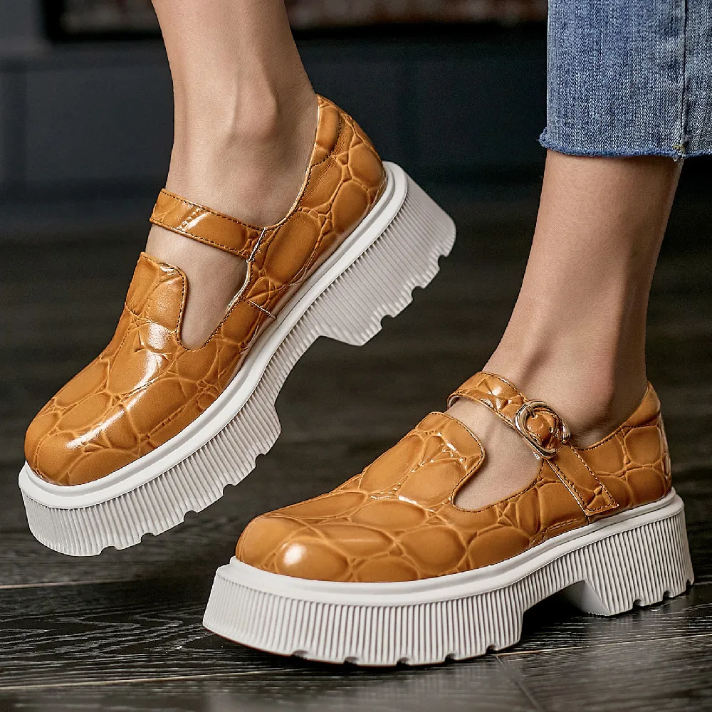 

Лоферы женские из натуральной кожи на толстой подошве, мягкие удобные, повседневные ботинки-броги в стиле панк, на платформе, без каблука, дл...