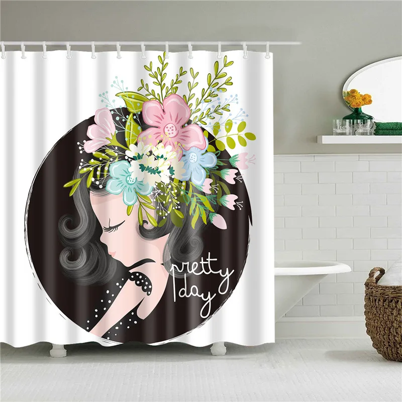 

Занавеска для душа с 3d-рисунком девушки из афроамериканского мультфильма, декоративная занавеска для ванной, водонепроницаемая занавеска ...