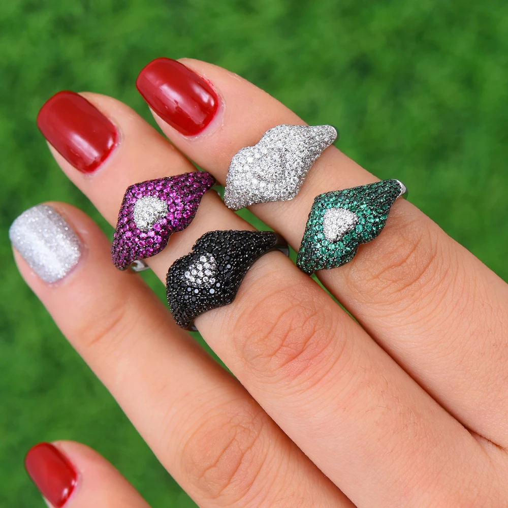 

Blachette Collection Trendy Heart Cubic Zircon Stackable Chic Ring For Women Wedding Party DUBAI Bridal Statement Finger Ring