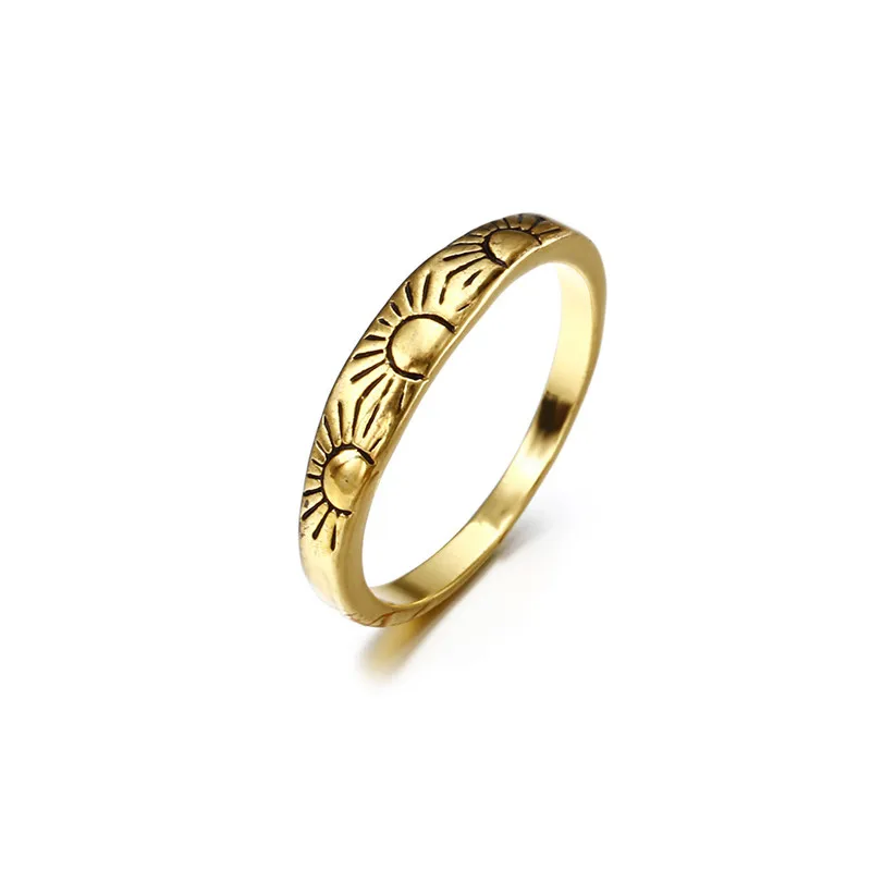 BOAKO Vintage Sun Rings For Women Engagement Ring Gold Relief Sun Moon Ring Eclipses Astrology Ring Men anillo femme Jewelry B5 - Цвет основного камня: shape 3