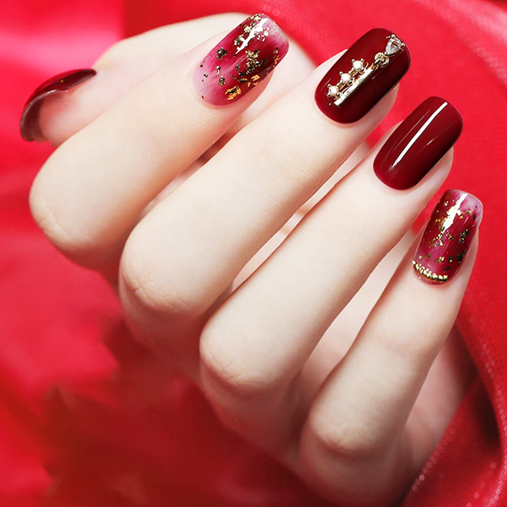 Золотые листы хлопья красные листья фрагменты для украшения ногтей живопись