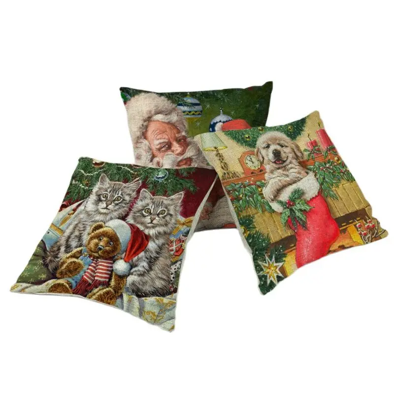 Горячая Распродажа Рождественская наволочка с рисунком Санта Клауса собаки