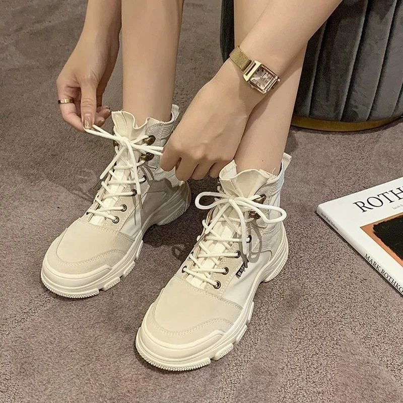 

2021 Ankle Shoes Flat Platform High Top Ladies Shoes Fashion Spring Autumn Women Sneakers Fashionable Walking Shoes