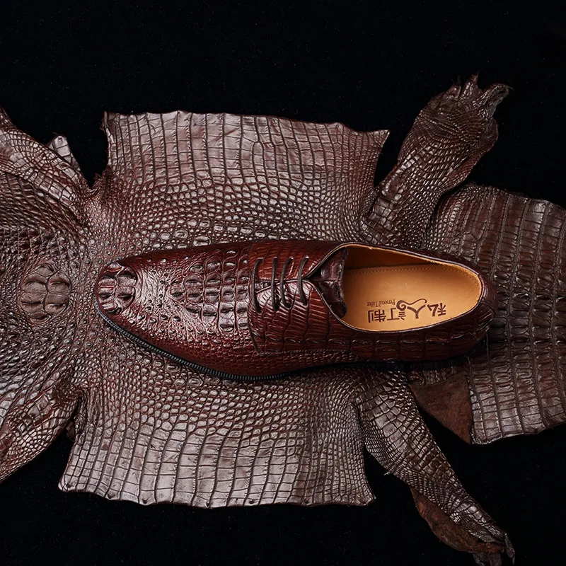 Fashion Authentic Crocodile Head Skin Men Business Dress Shoes Exotic Genuine Real Alligator Leather Handmade Male Lace-up Shoe