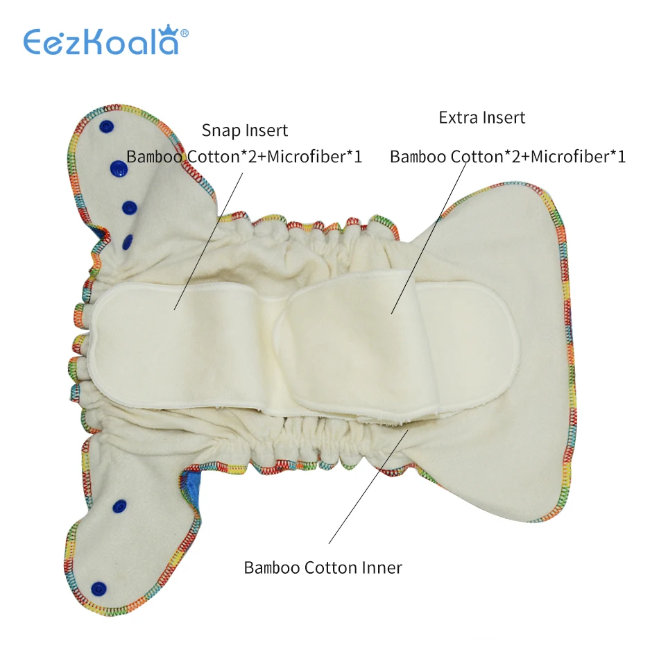 EezKoala-pa&ntilde;al de tela ajustado de terciopelo de bamb&uacute; ecol&oacute;gico, pa&ntilde;ales lavables reutilizables para beb&eacute; AI2, venta al por mayor, 3 unids/lote-4
