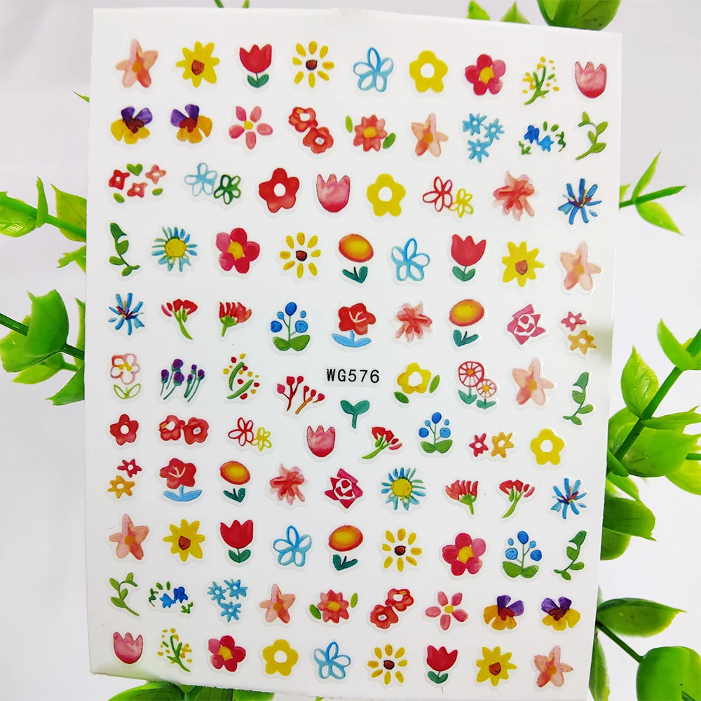

Cute Flower Leaf 3D Nail Stickers Rose Sunflower Sliders Manicure Decor Decals Accessories Floral Foils DIY Nail Art Decorations