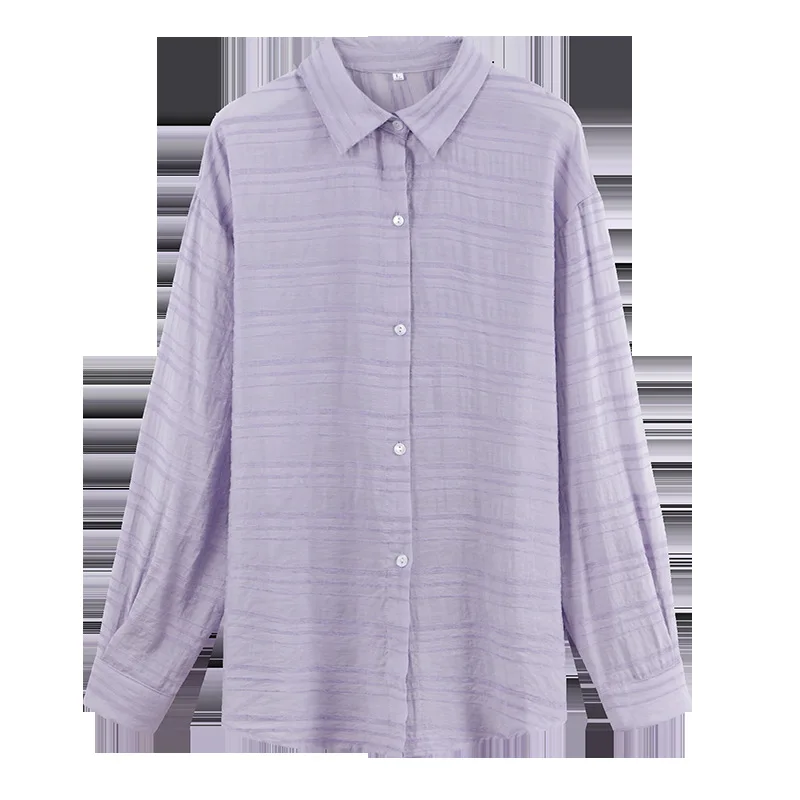 

Solid Color Chiffon Shirt Women's Long Sleeve Lapel White Shirts Casual Office Loose Blouses Street Top Summer New Blusas Mujer