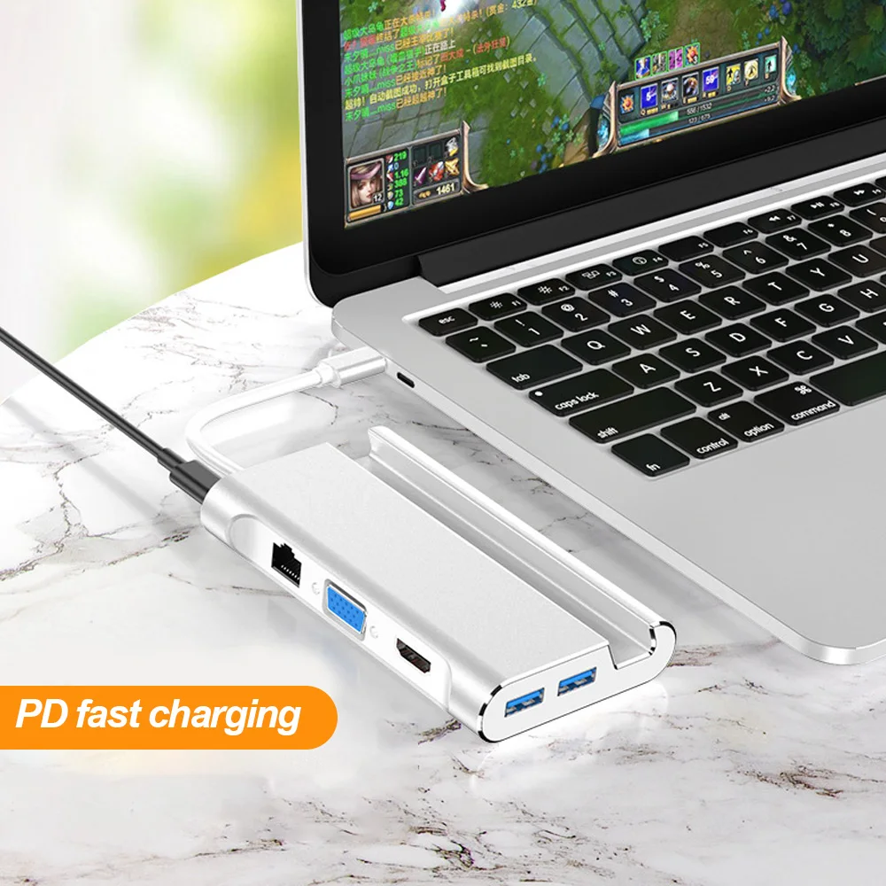 Bevigac 7 in 1 USB 3.0 Type-C Hub 5Gbps High Speed oncentrator Adapter Splitter w/4K HDMI-compatible Port Phone Holder | Электроника