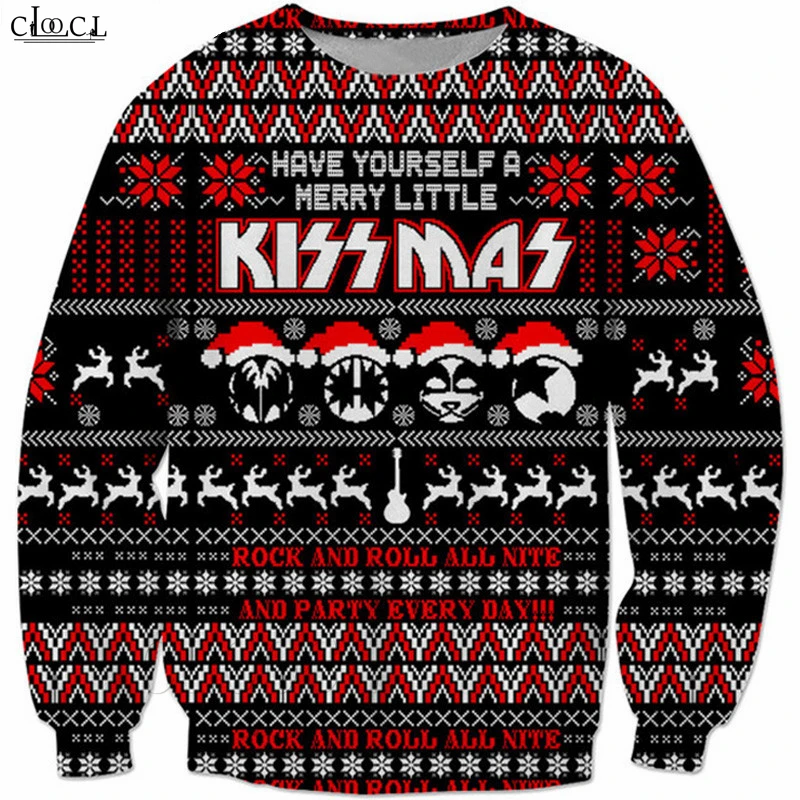 Рождественские костюмы, рок-группа KISS, Толстовка для мужчин и женщин, 3D принт, хип-хоп спортивный костюм, топы, уличная одежда, пуловеры, B294