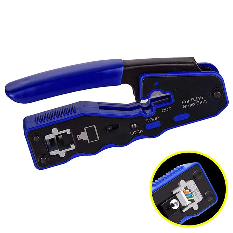 

RJ45 Crimp Tool Pass Through Cutter Cat6 Cat5 Cat5e 8P8C Modular Connectors All-in-one Wire Network Tool Cable Crimper
