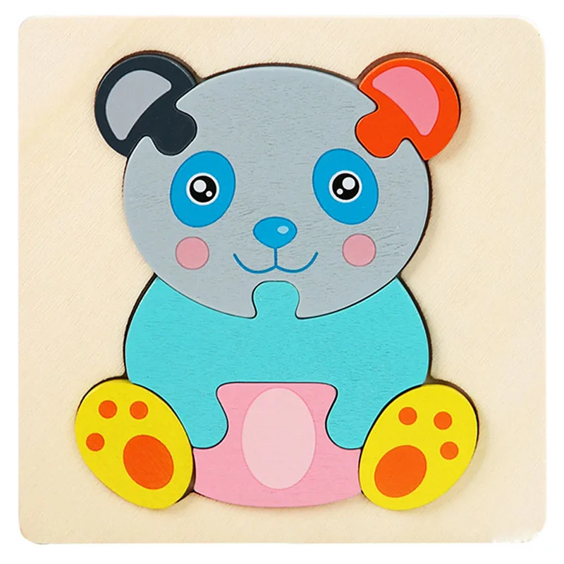 

1X 3D Wooden Puzzle Baby Toys Educational Toys Plays Cognition Cartoon Grasp Intelligence Puzzles Toy