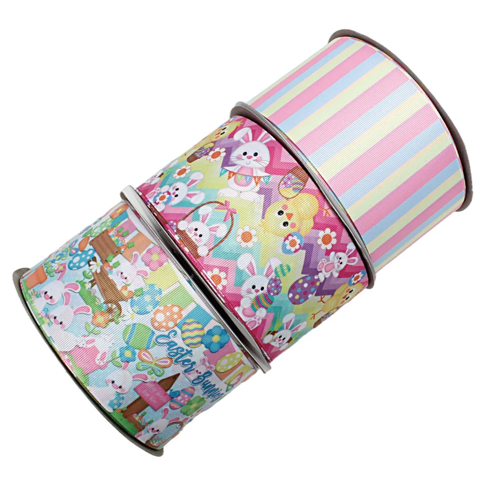 

Printed Easter Rabbit Cartoon Character Grosgrain Ribbon 10yards for DIY Party Hair Bow Decoration