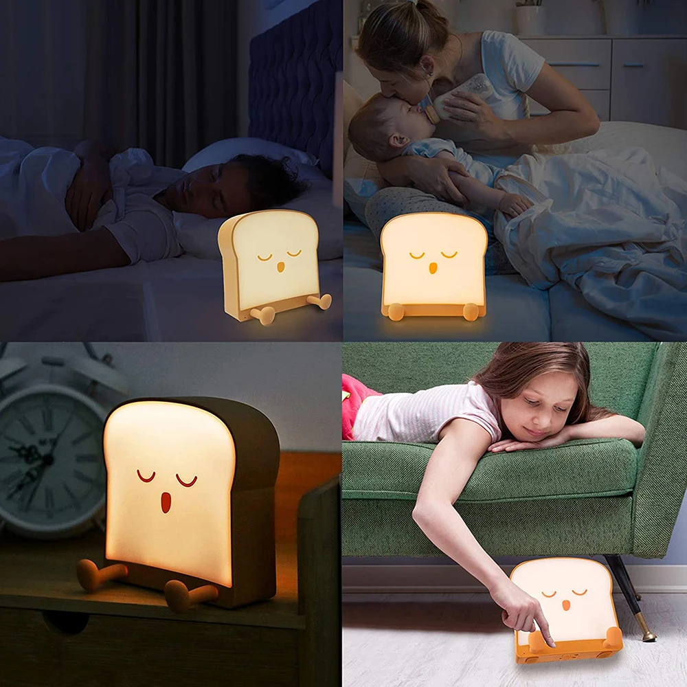 led toast night light with silicone foot phone holder table lamp infinite dimming bread decoration creative lamp free global shipping